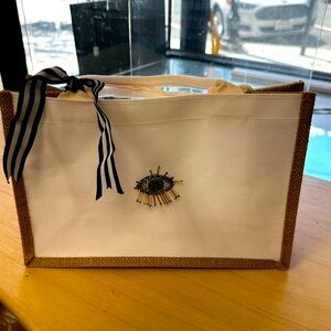 Hand Crafted Cream and Brown Tote Bag with Artistic Design